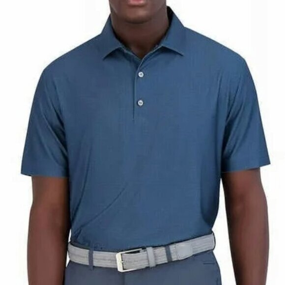 NWT Hickey Freeman Blue Short Sleeve Golf Polo with Geometric Print, size M - Picture 1 of 6